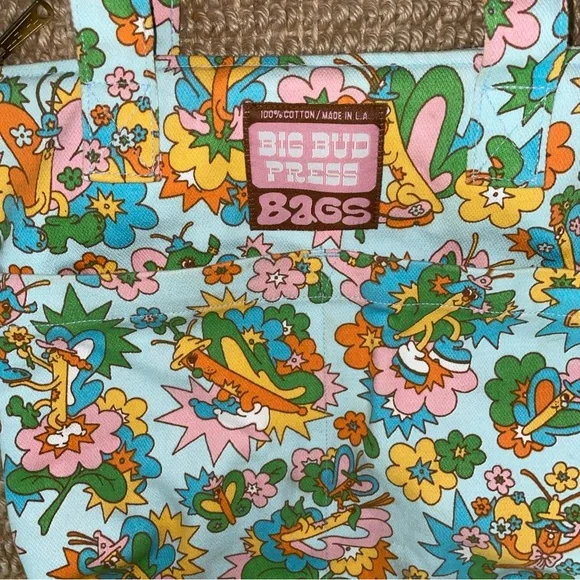 Big Bud Press Bag Butterfly Bash 100% Cotton Tote Bag LA Made Outside Pockets - Picture 3 of 8
